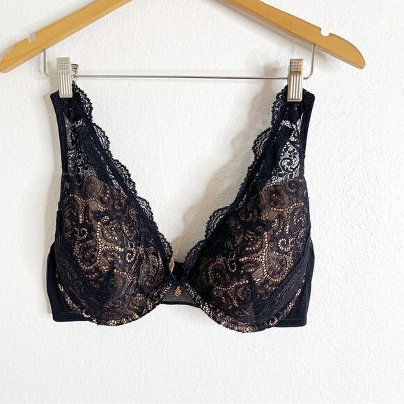 Thirdlove 24/7 Lace Contour Plunge Bra Black & Nude Size 40D - Picture 1 of 4